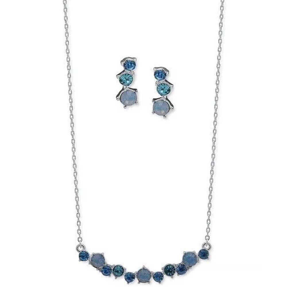 Anne Klein Silver Tone Crystal Necklace Earrings (2pc Set) Trendy Fashion Style - Picture 2 of 7